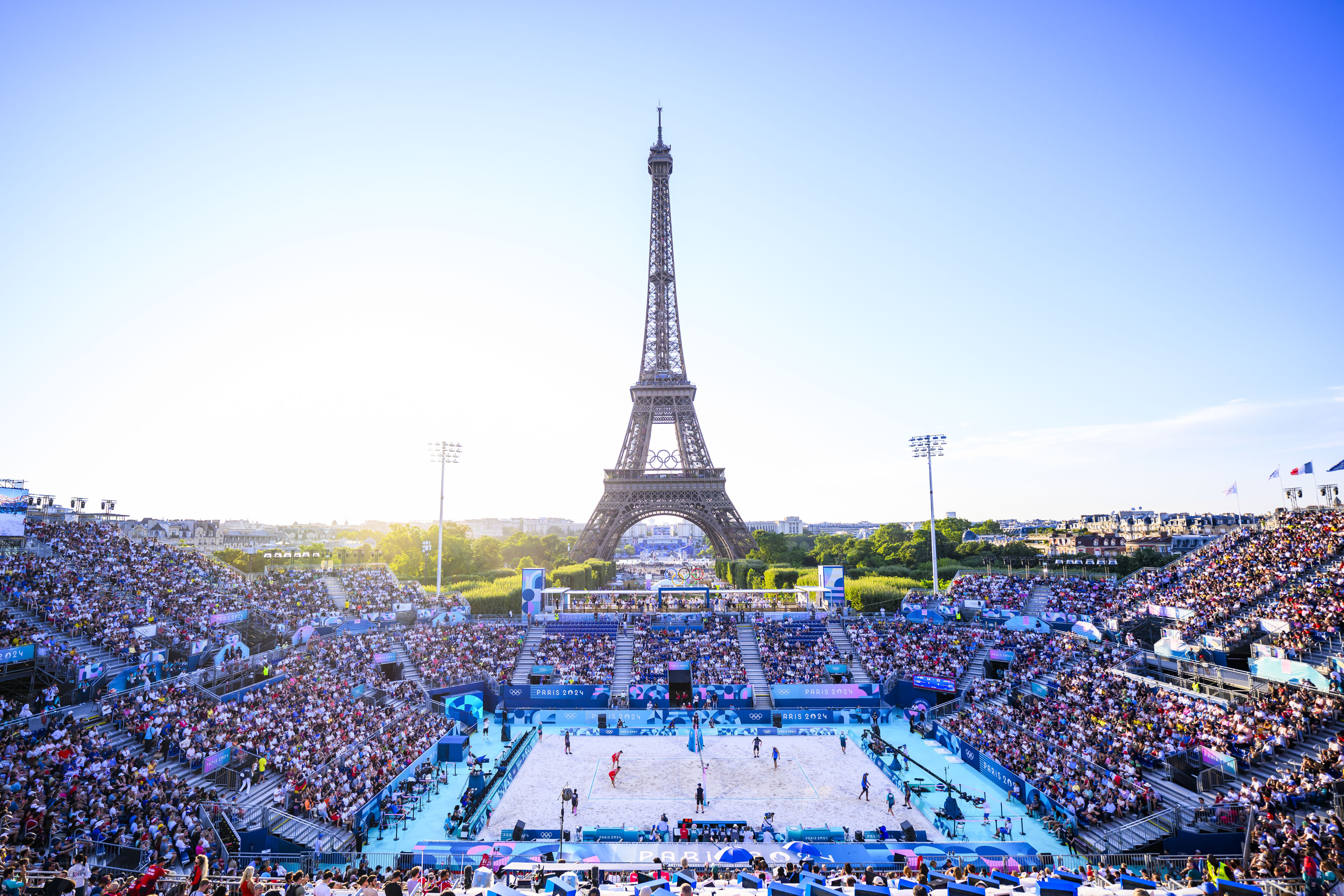 The Eiffel Tower Stadium, where beach volleyball is being hosted.