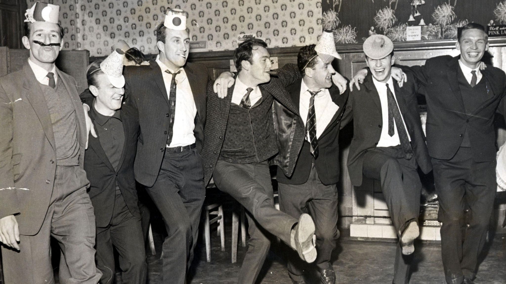 Tottenham players dancing at a Christmas party in 1962