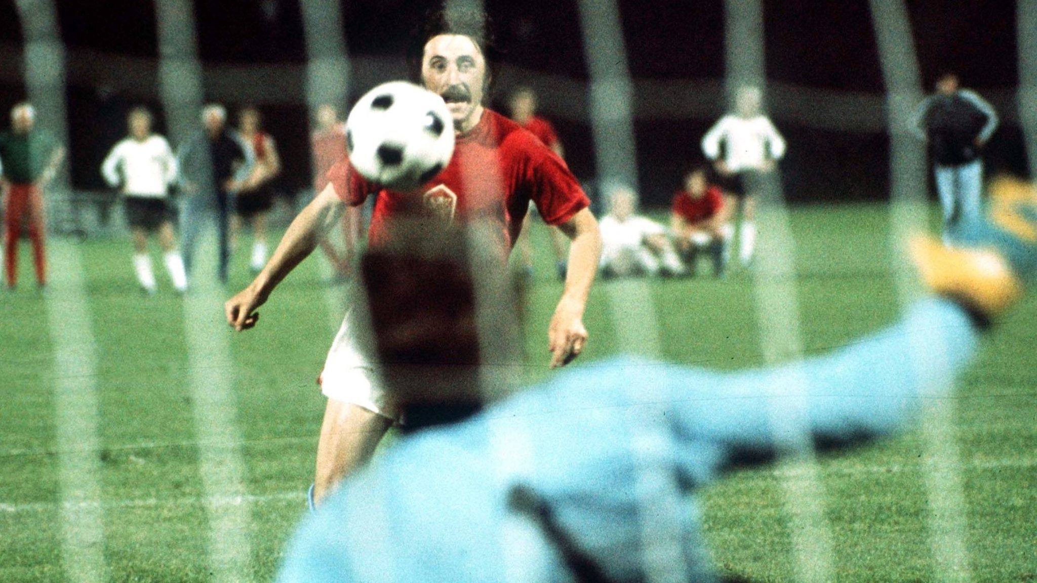 Antonin Panenka chips his penalty past Sepp Maier