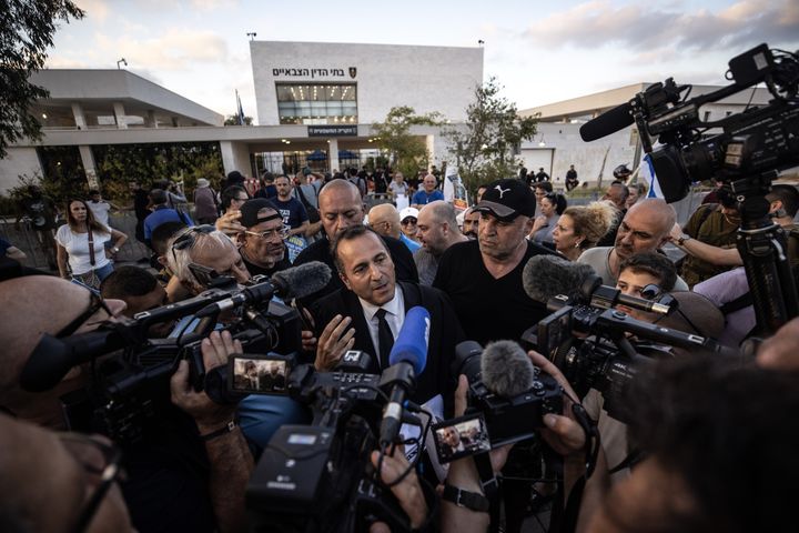 Far-right groups protest in Kfar Yona on July 30, 2024, as the Israeli military court heard the case of nine soldiers detained on charges of sexually torturing a Palestinian prisoner in the Sde Teiman detention center, where the IDF detains Palestinians from Gaza. 