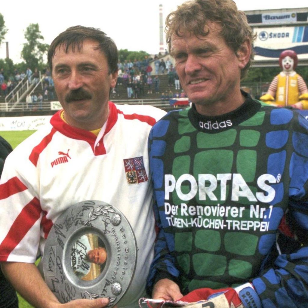 Antonin Panenka and Sepp Maier at a charity game