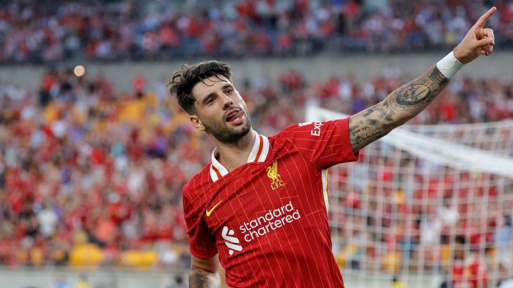 Liverpool's Dominik Szoboszlai celebrates after scoring against Real Betis in a pre-season friendly