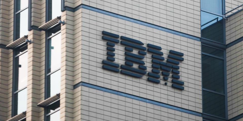 IBM logo is seen on the office building in Krakow, Poland on February 28, 2020.