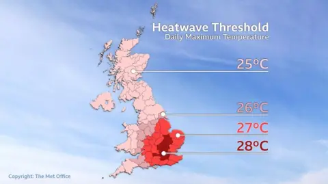 Met Office Map showing different temperatures in the UK on Tuesday