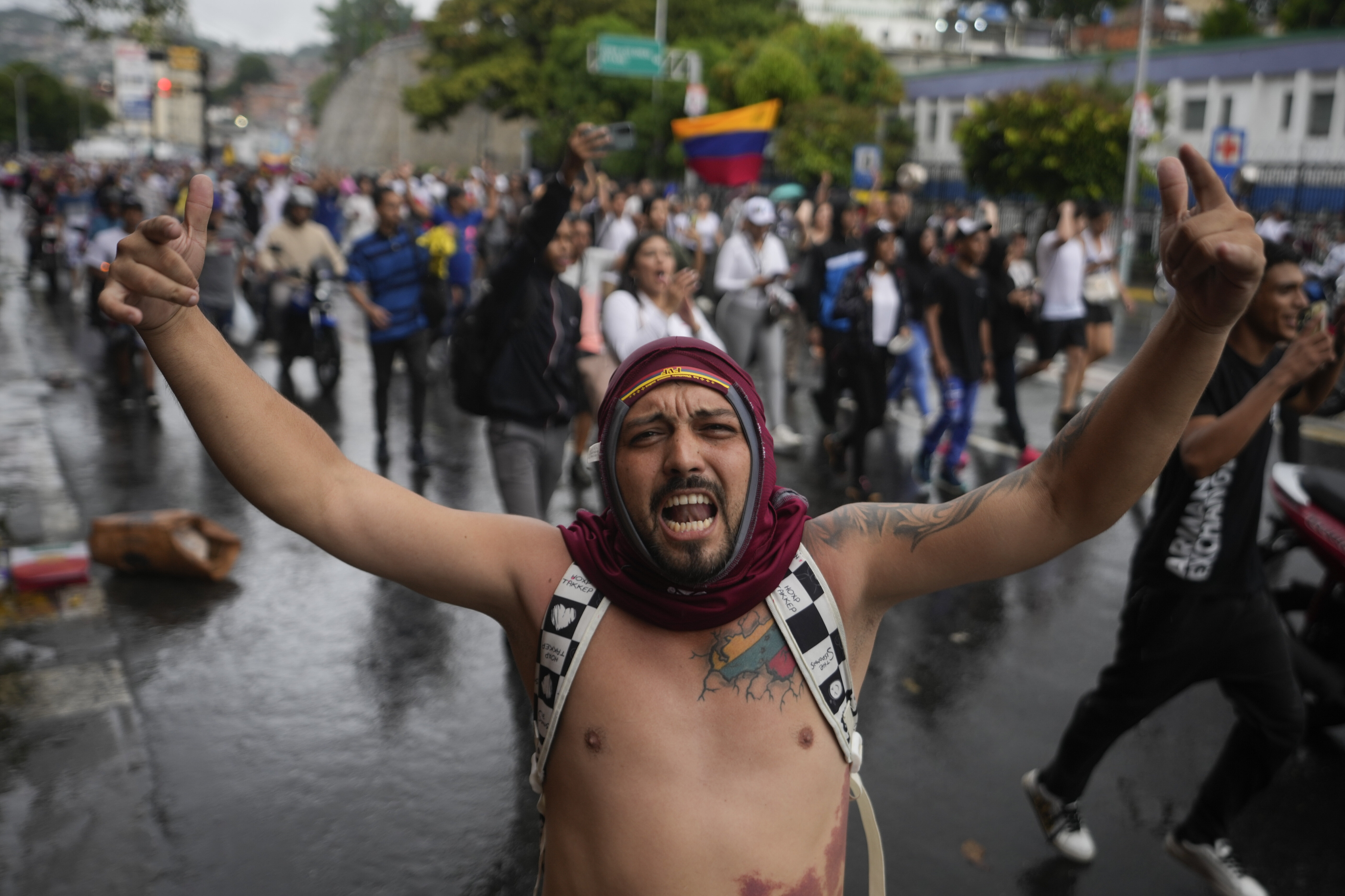 People protest the official results declaring President Nicolas Maduro was reelected, the day after the vote in Caracas, Venezuela, on July 29, 2024.