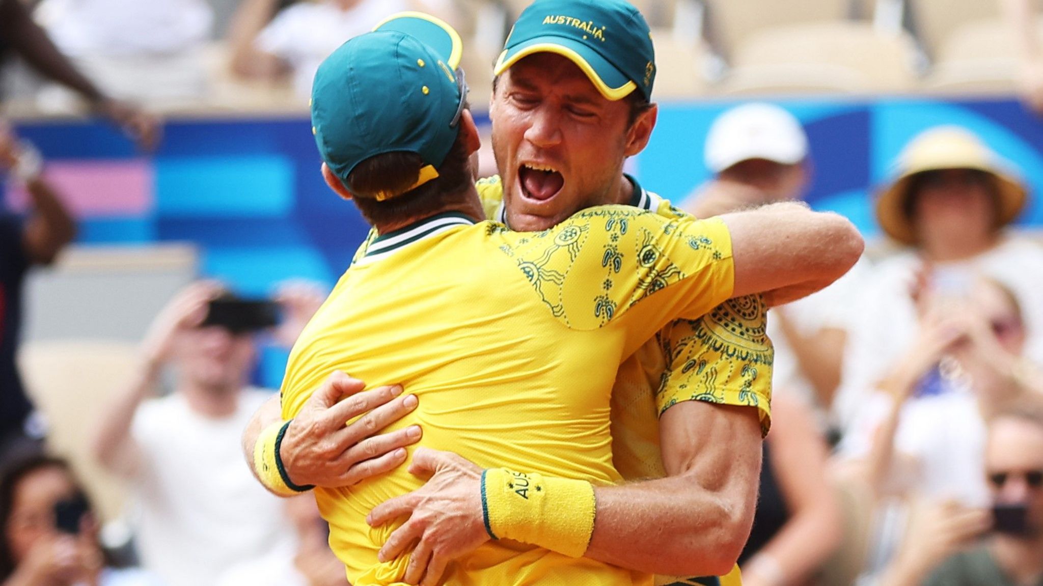 Australia's Matthew Ebden and John Peers celebrate victory at Paris 2024