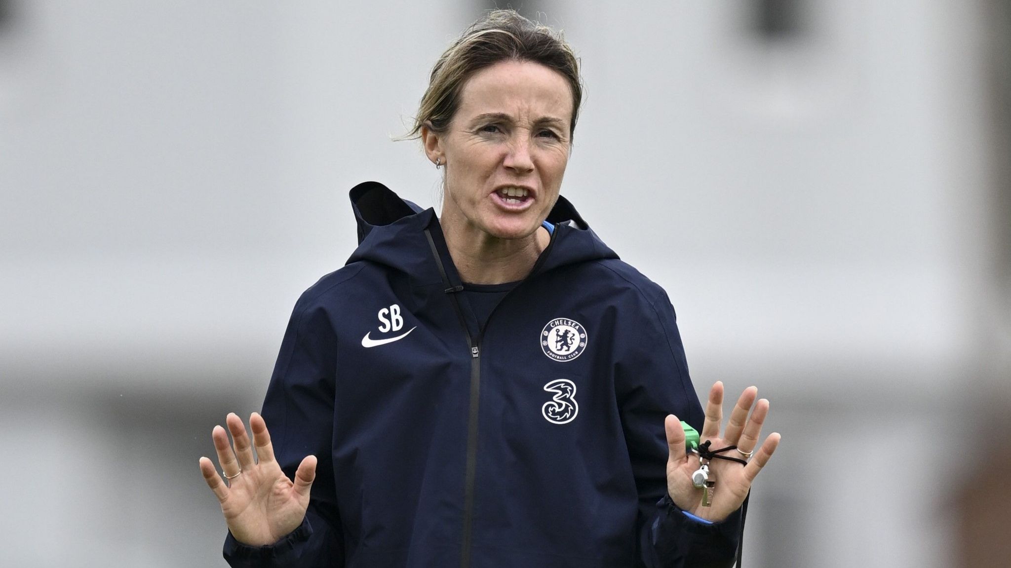 Sonia Bompastor during a Chelsea training conference