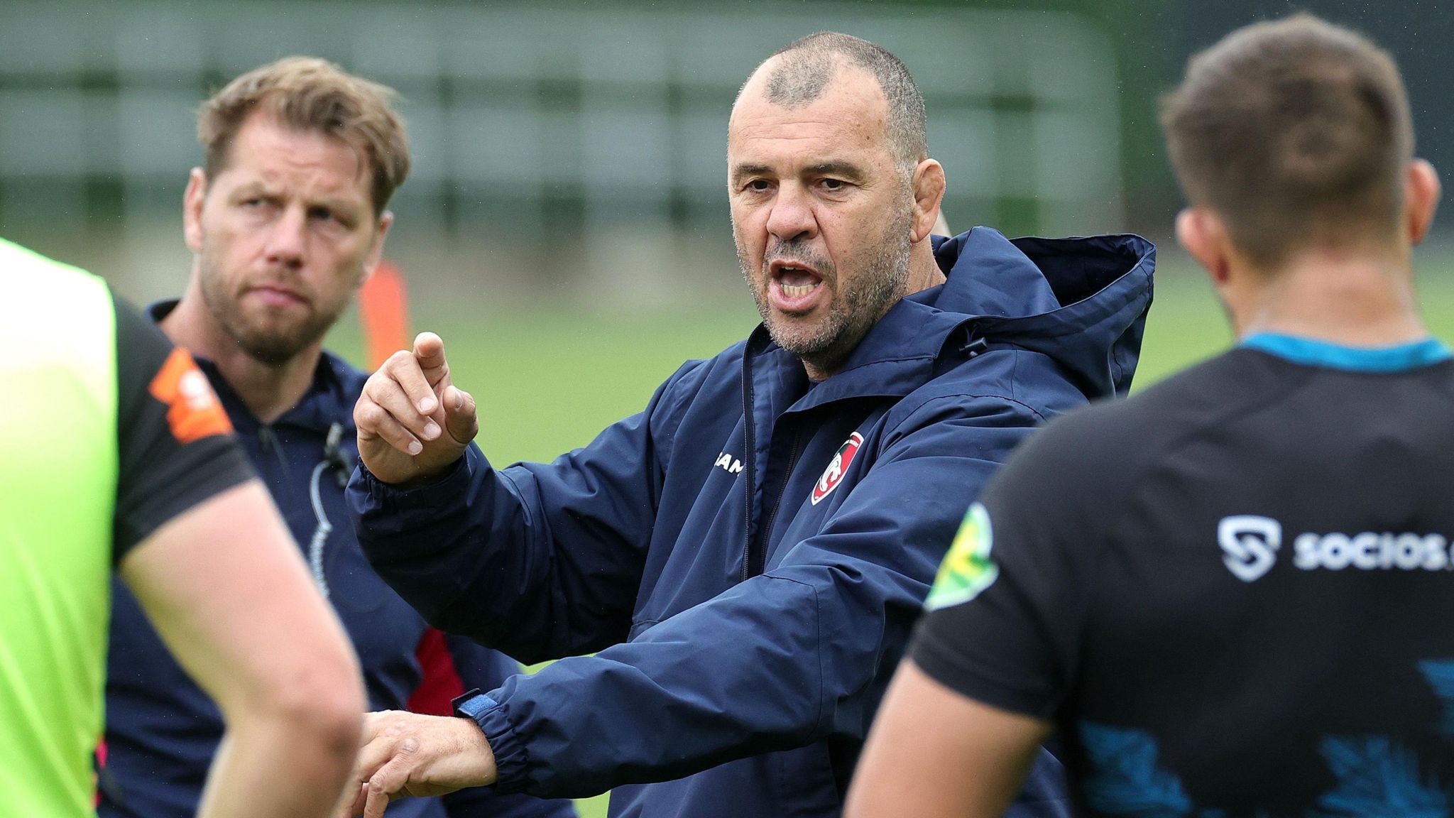 Michael Cheika taking a training session as Leicester Tigers head coach