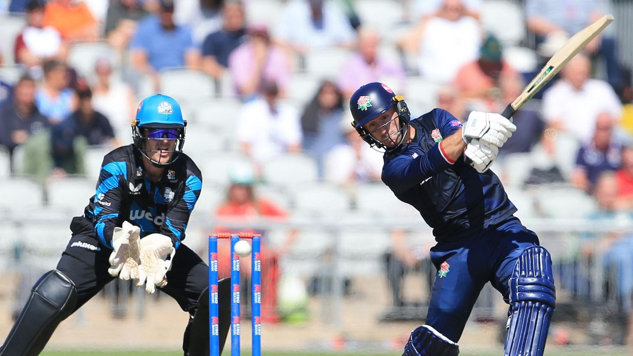 Josh Bohannon blasts into the off side during his matchwinning 87 against Worcestershire at Old Trafford