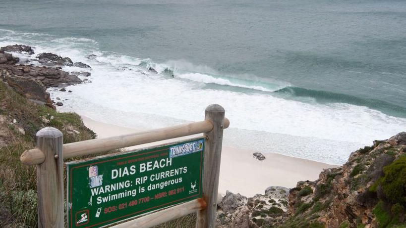 Warning sign near beach at Cape Point