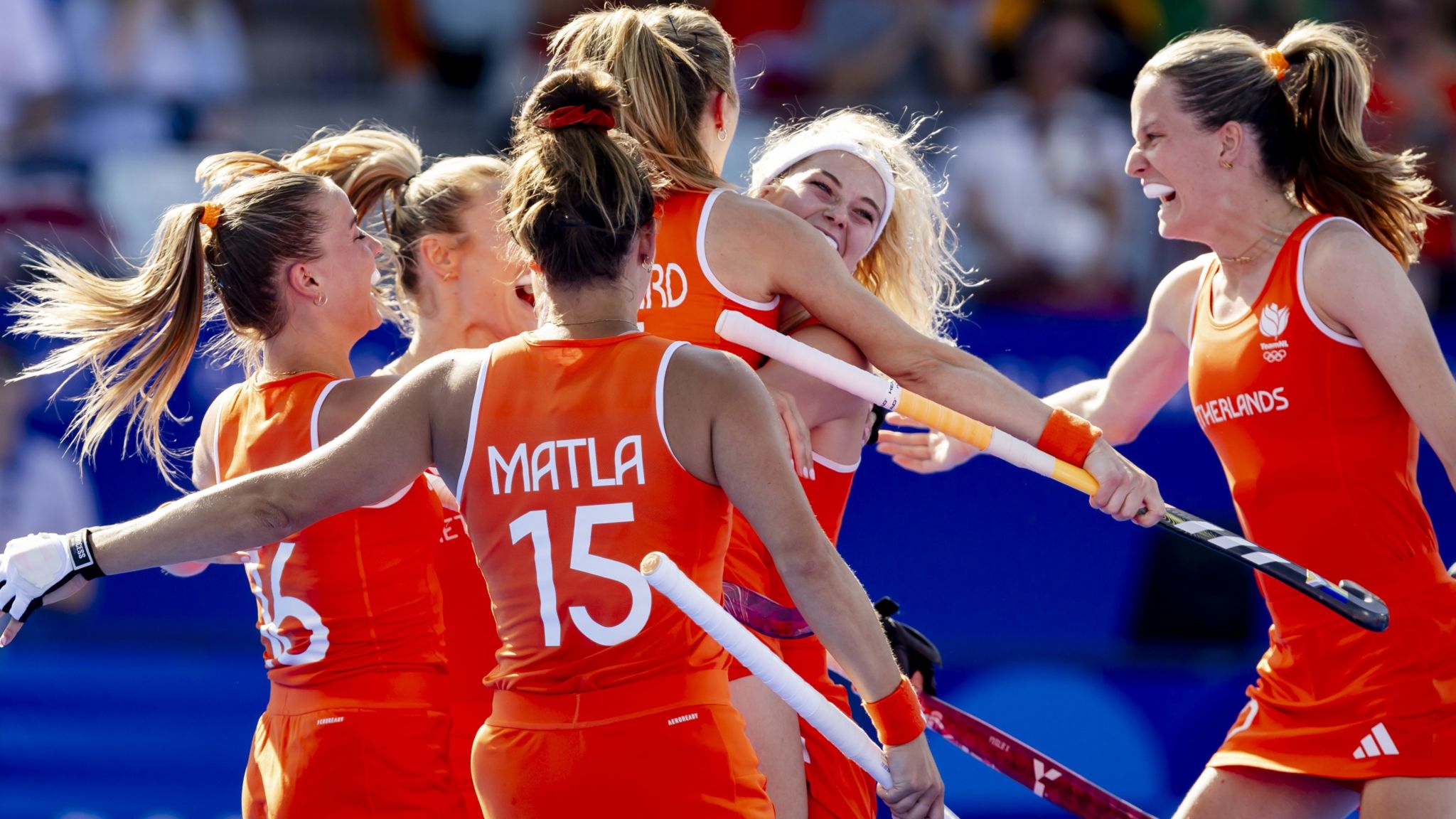 Netherlands players celebrate their third goal