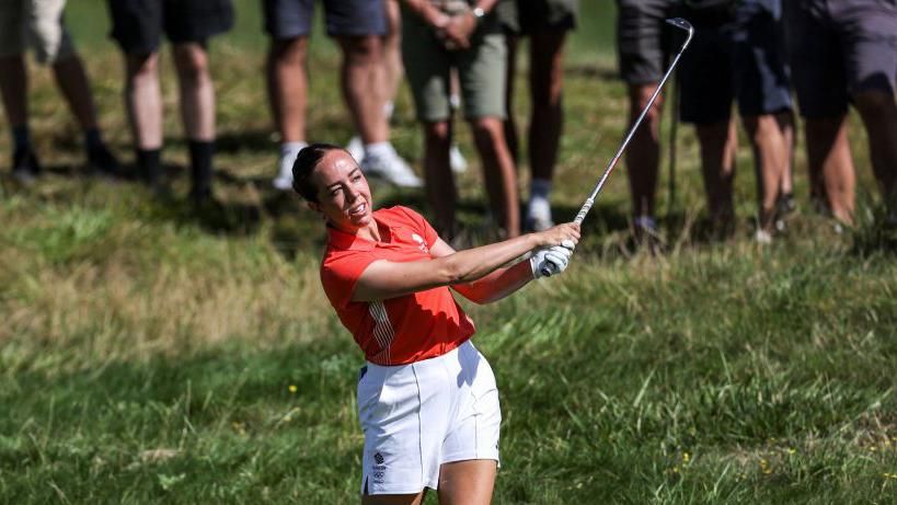 Georgia Hall in action on second day of women's Olympics golf