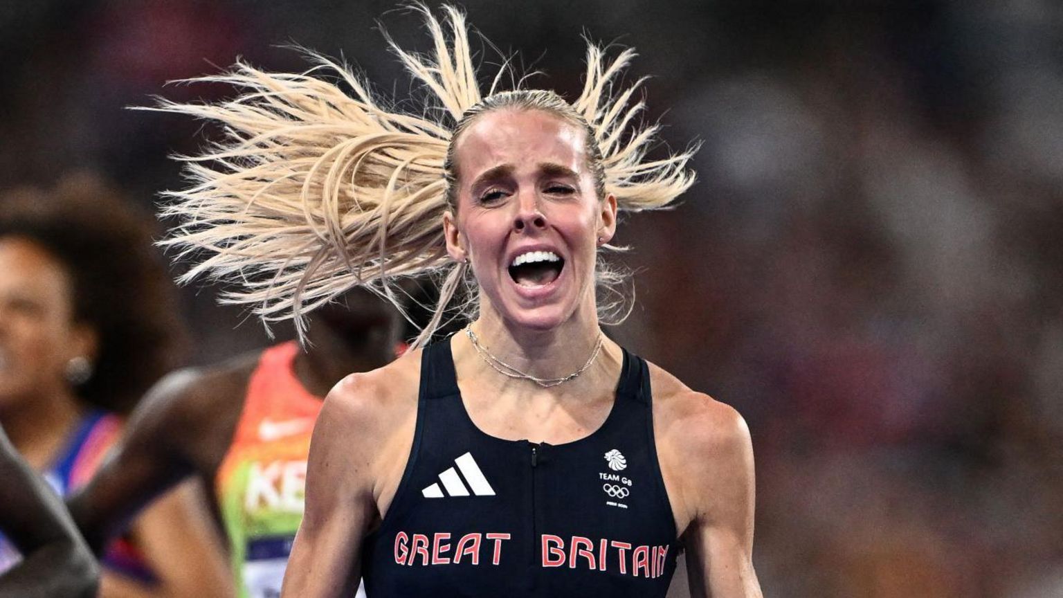 Keely Hodgkinson celebrates Olympic gold