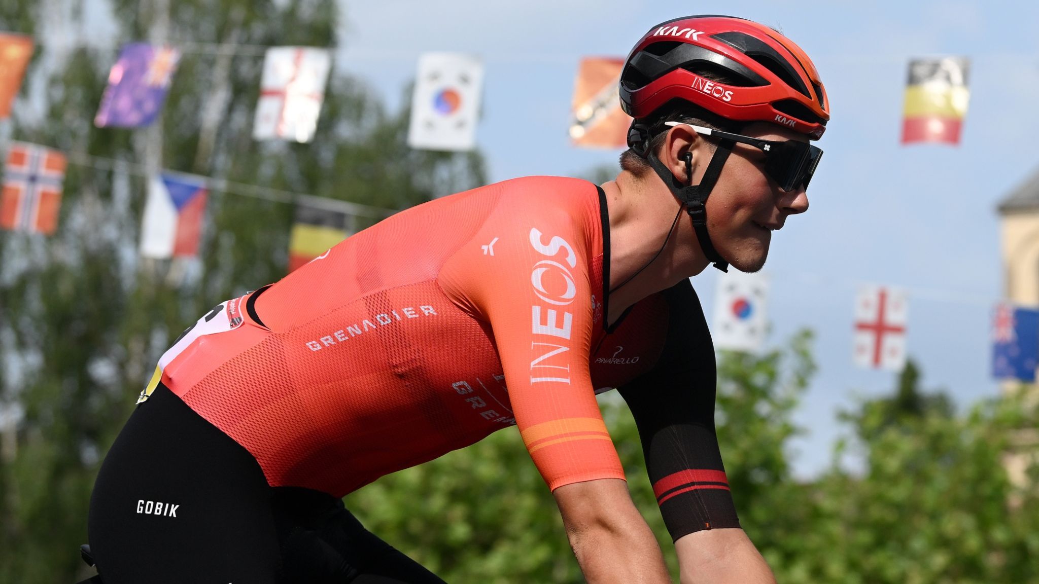 Welsh cyclist Josh Tarling riding for Ineos Grenadiers at the 2024 Criterium du Dauphine