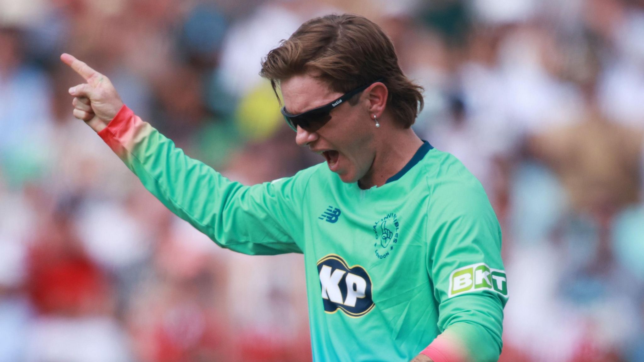 Oval Invincibles bowler Adam Zampa celebrates a wicket against London Spirit in The Hundred 2024