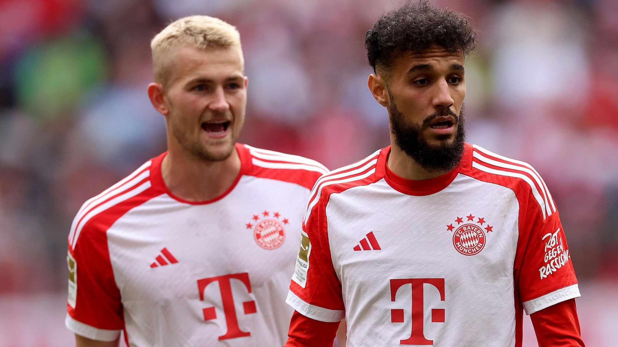 Matthijs de Ligt and Noussair Mazraoui in action for Bayern Munich