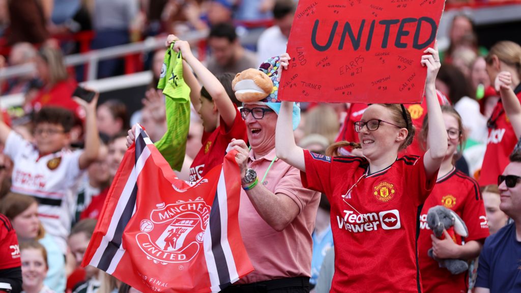 Manchester United fans before the Women's Super League match with Chelsea at Old Trafford in May 2024