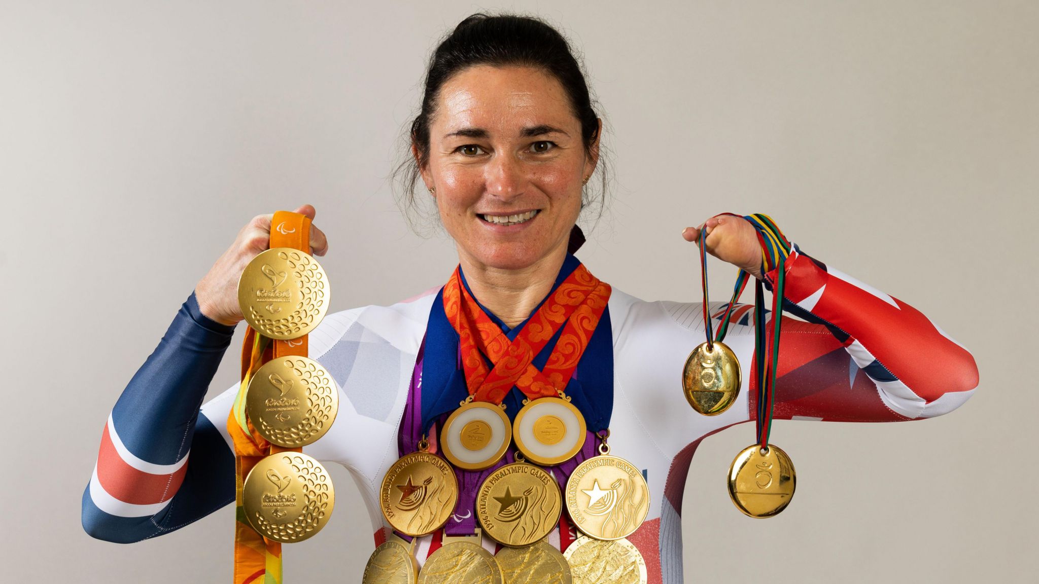 Dame Sarah Storey with her 17 Paralympic gold medals