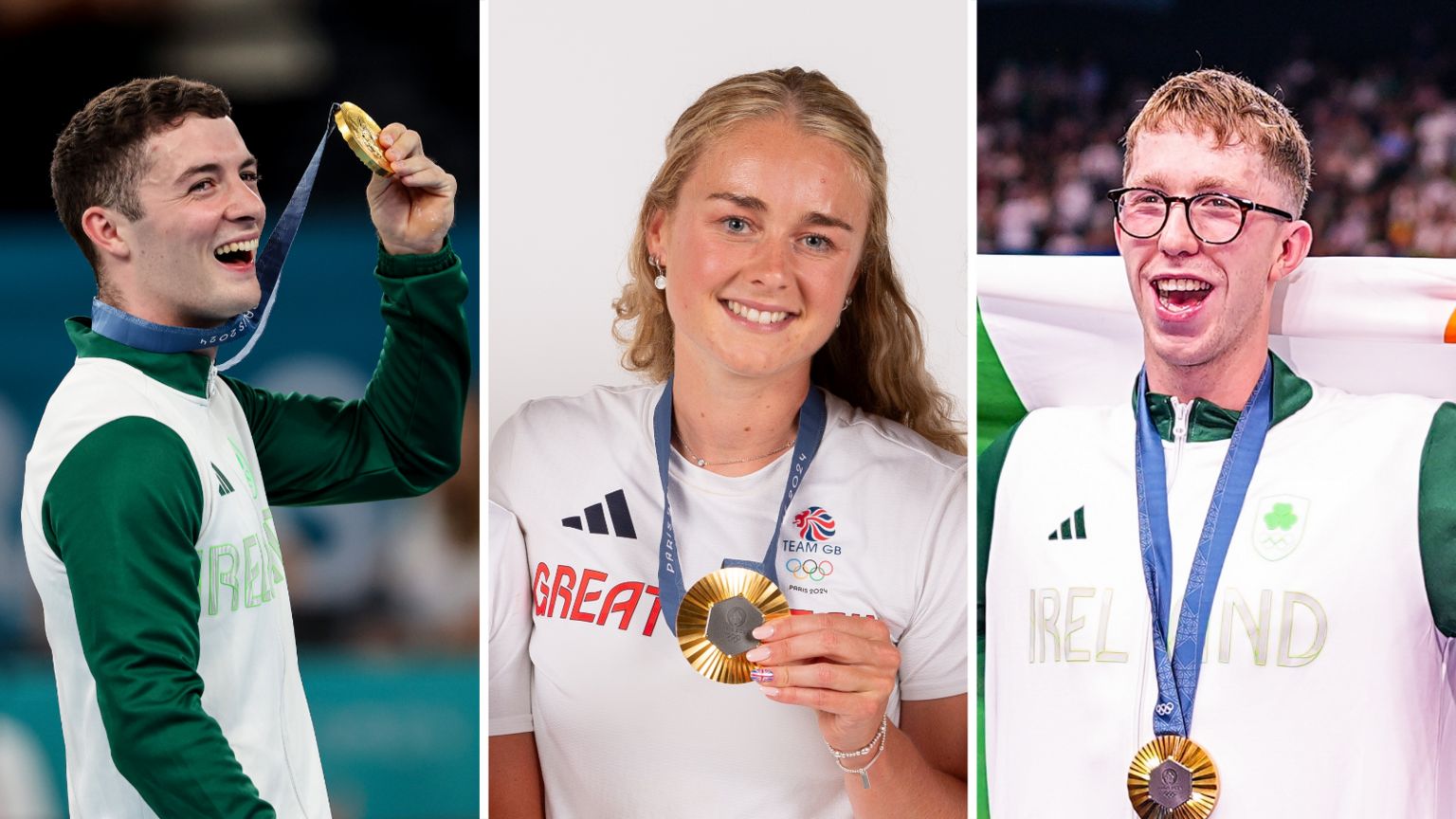 Rhys McClenaghan, Hannah Scott and Daniel Wiffen - world champions who became Olympic gold medal winners