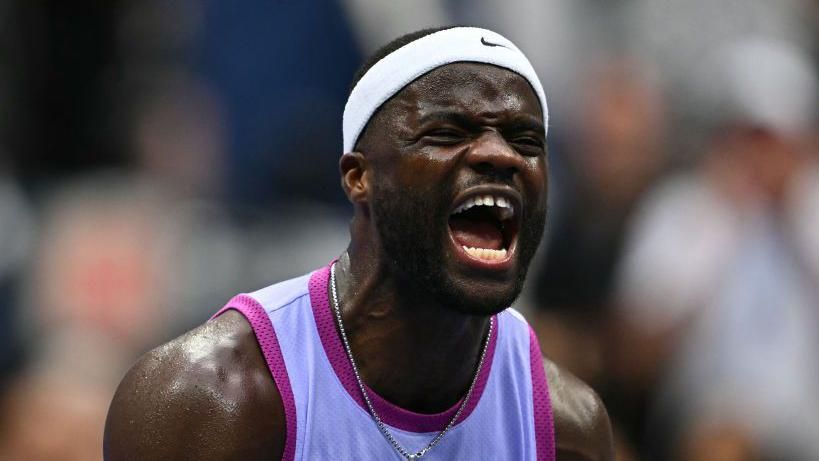 Frances Tiafoe celebrates defeating USA's Ben Shelton in their men's singles third round