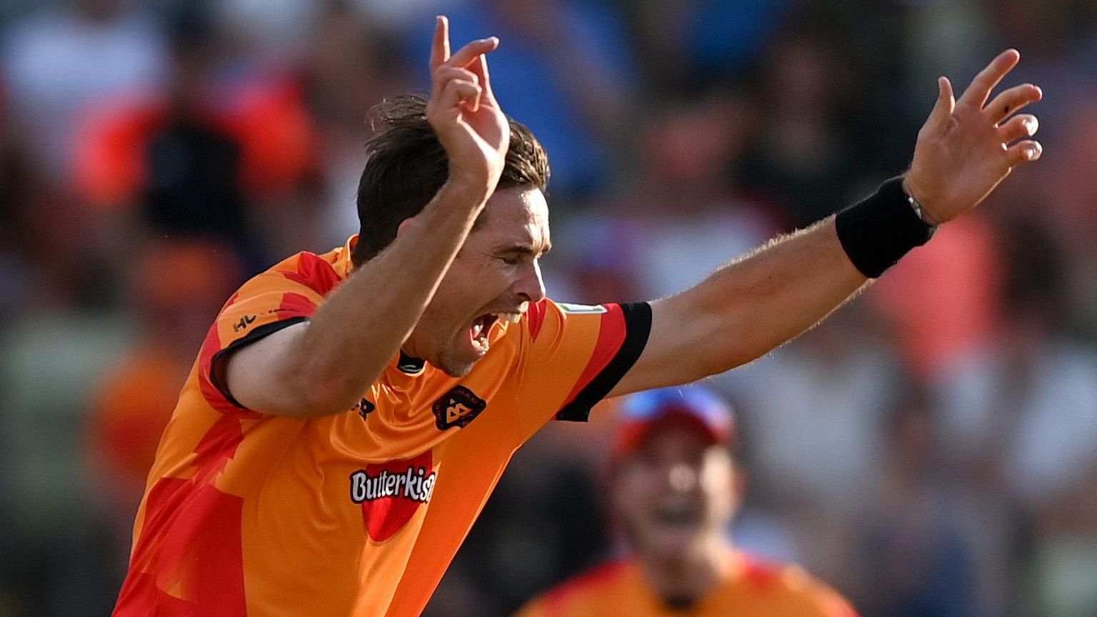 Birmingham Phoenix's Tim Southee celebrates taking a wicket against Trent Rockets during The Hundred 2024