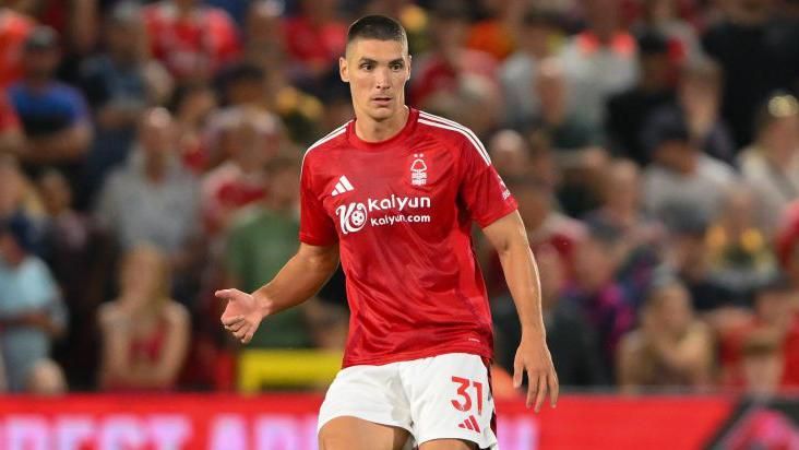 Nikola Milenkovic in action for Nottingham Forest