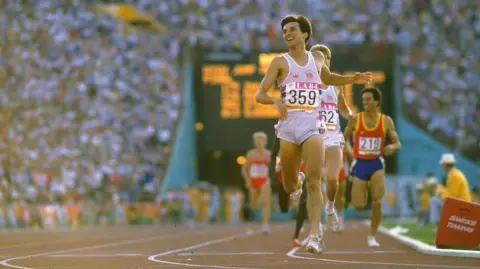 Getty Images Seb Coe runs to victory in the 1984 Olympics