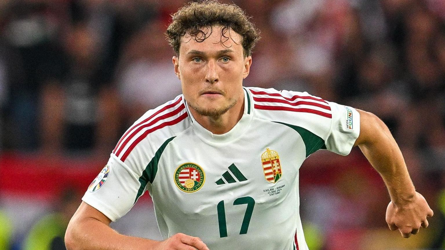 Callum Styles in action for Hungary at Euro 2024