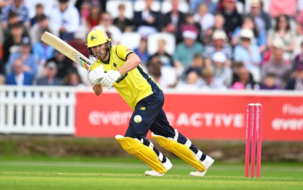 Hampshire half-centurion Joe Weatherley looks for runs on the leg side