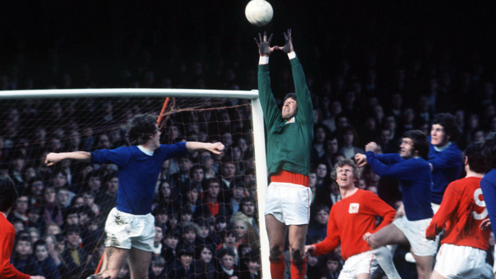 Jim Barron stretches for the ball while helping Nottingham Forest beat Everton 3-2 in the old First Division in 1971 