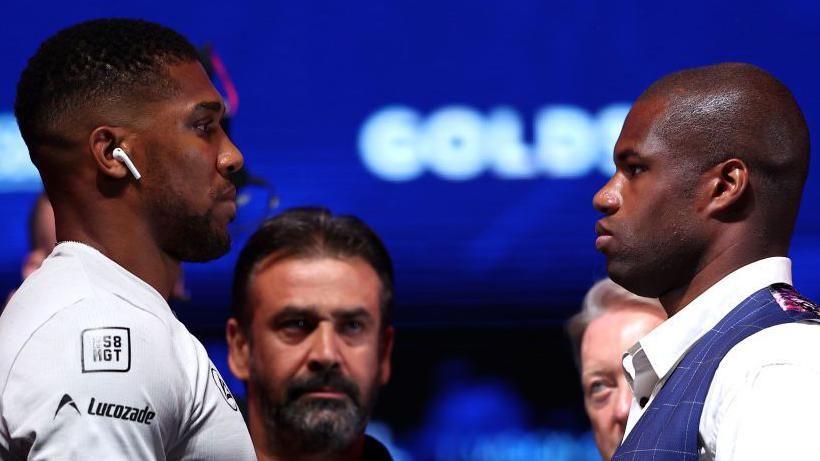 Anthony Joshua faces off with Daniel Dubois at a news conference