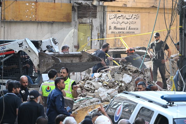 Lebanese security forces take security measures in the area after Israeli airstrike, in Beirut, Lebanon on September 24, 2024. (Photo by Houssam Shbaro/Anadolu via Getty Images)