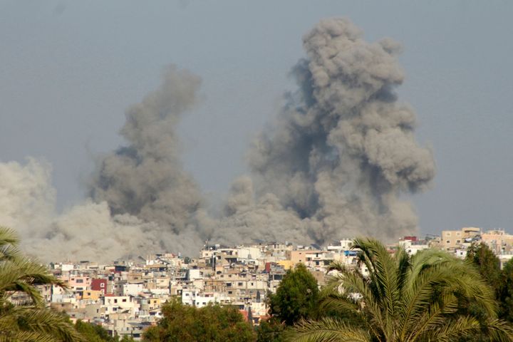 Smoke billows from an Israeli strike that hit a village near the southern Lebanese city of Tyre on September 29, 2024.