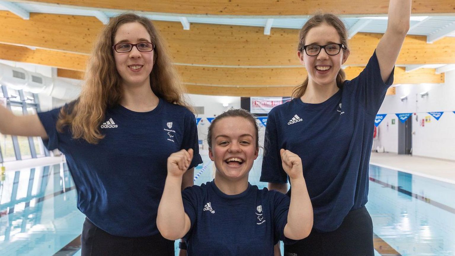 Para-swimmers Scarlett Humphrey, Maisie Summers-Newton and Eliza Humphrey