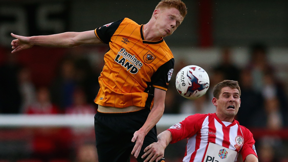 Anthony Barry (right) in action for Accrington Stanley against Hull City in the League Cup in 2015