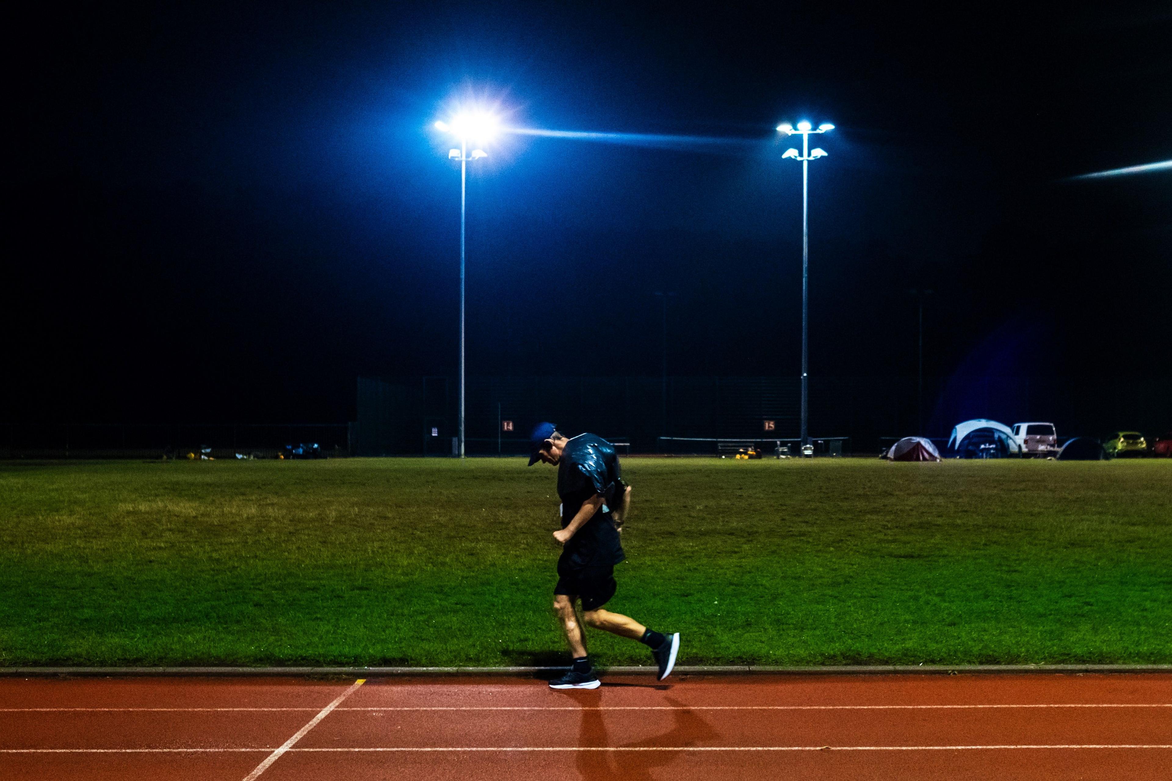 Brian Robb runs through the night at the Sri Chinmoy 24hr Track Race in Battersea