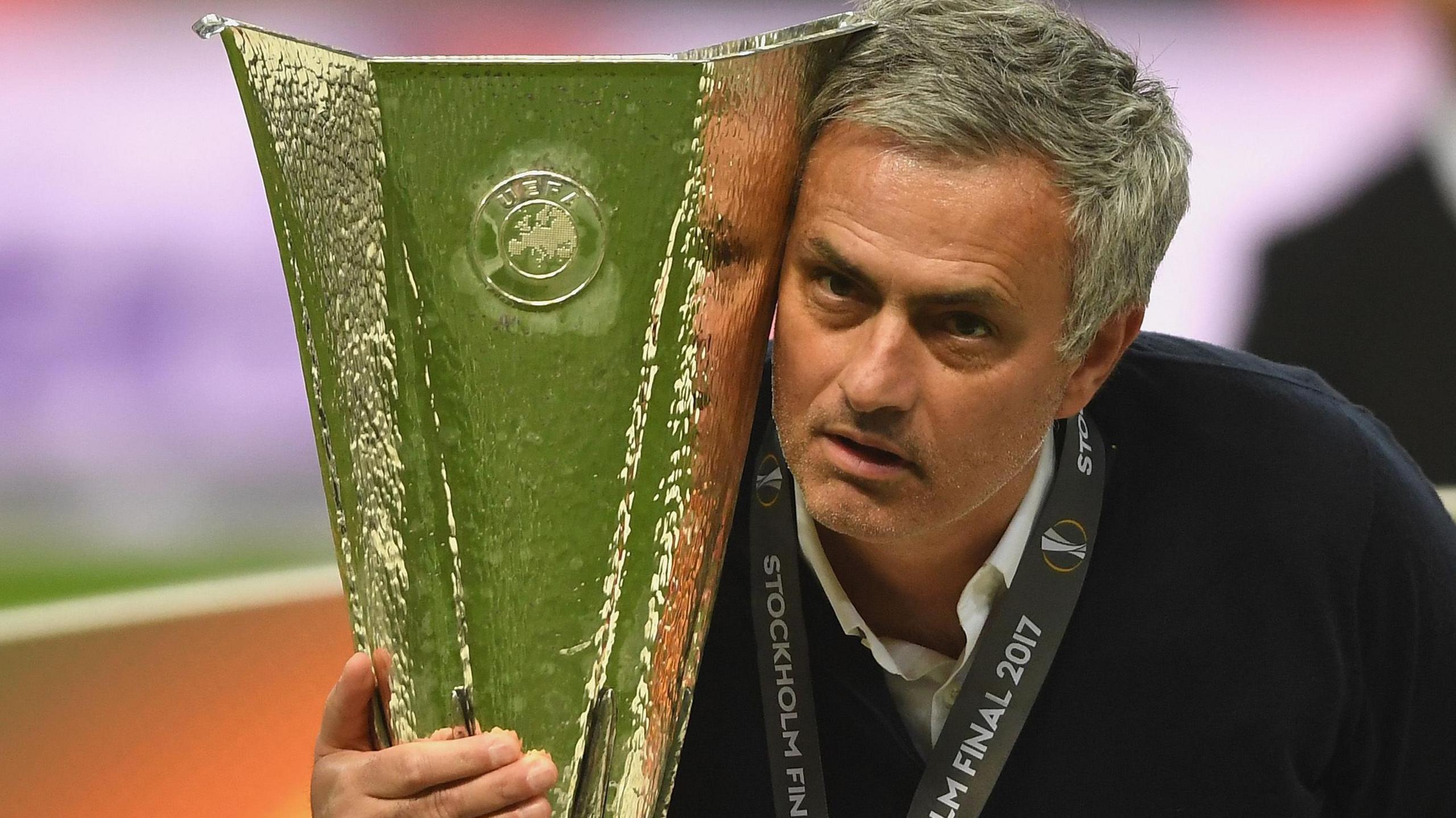 Jose Mourinho with the Europa League trophy in 2017