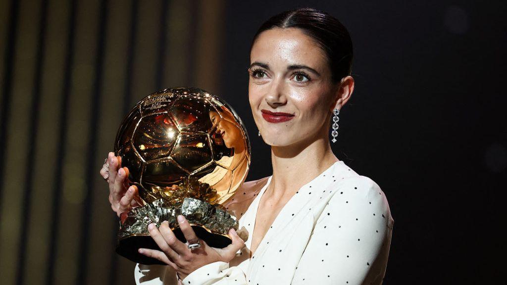 Barcelona's Spanish midfielder Aitana Bonmati receives the Woman Ballon d'Or award 