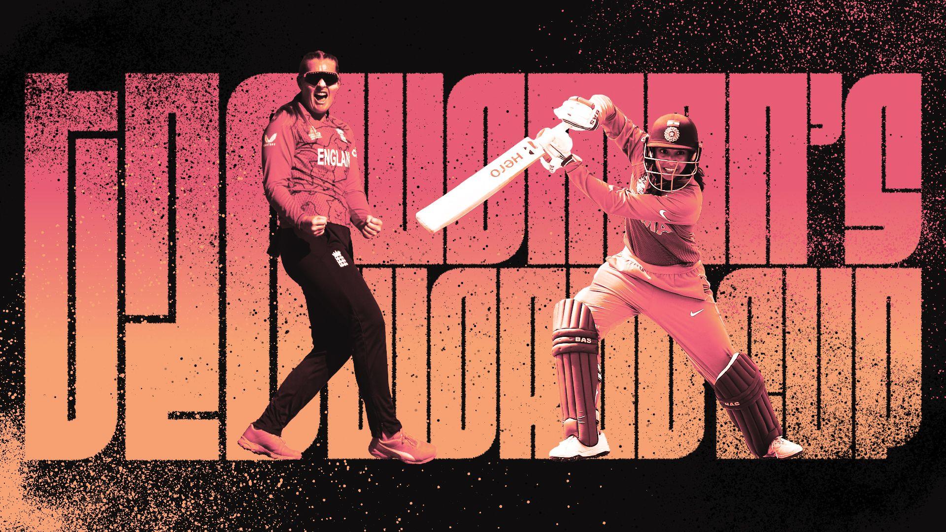 A graphic to promote the Women's T20 World Cup featuring Sophie Ecclestone and Smriti Mandhana