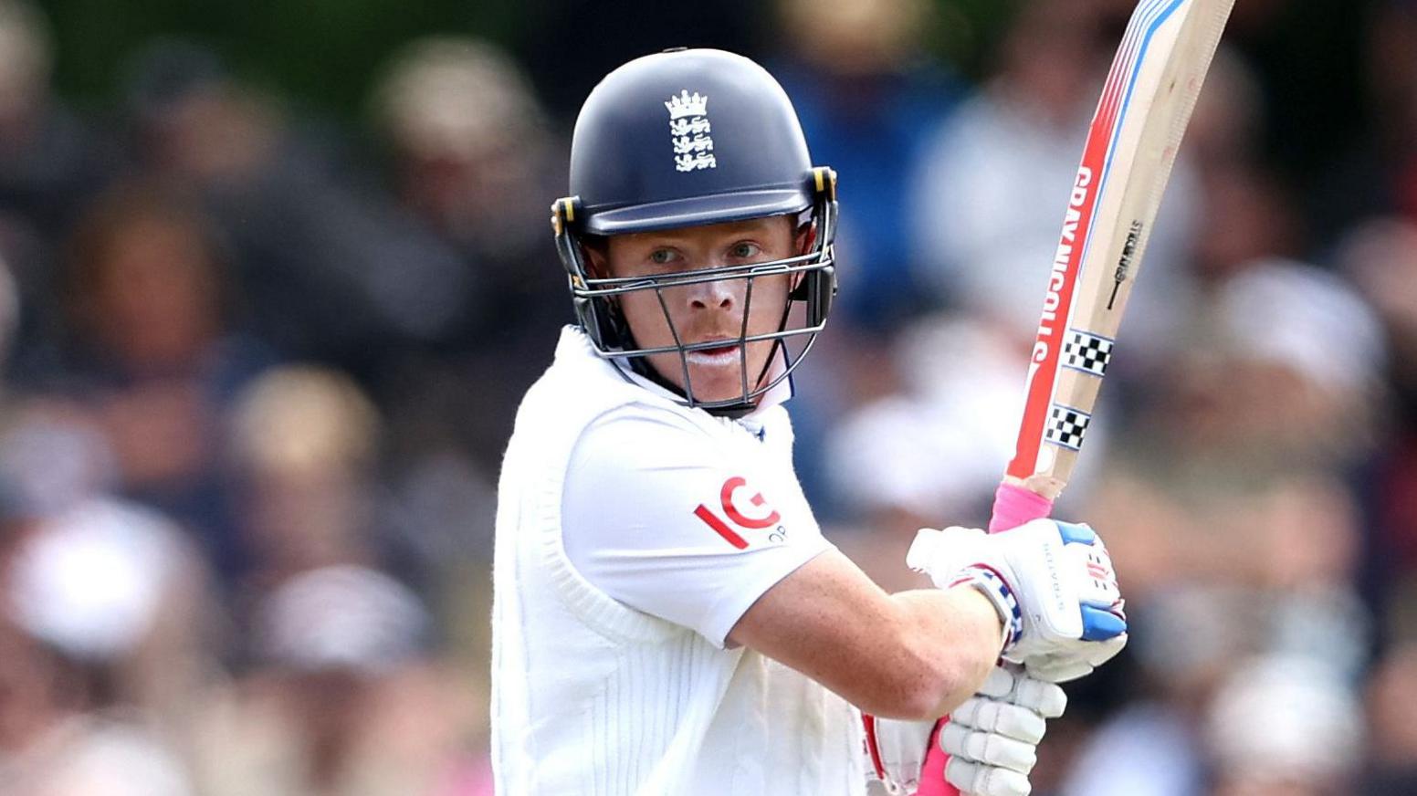 Ollie Pope looks in the direction of gully after playing a shot in the first Test against New Zealand