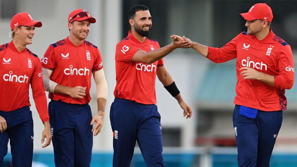 Saqib Mahmood celebrates a wicket