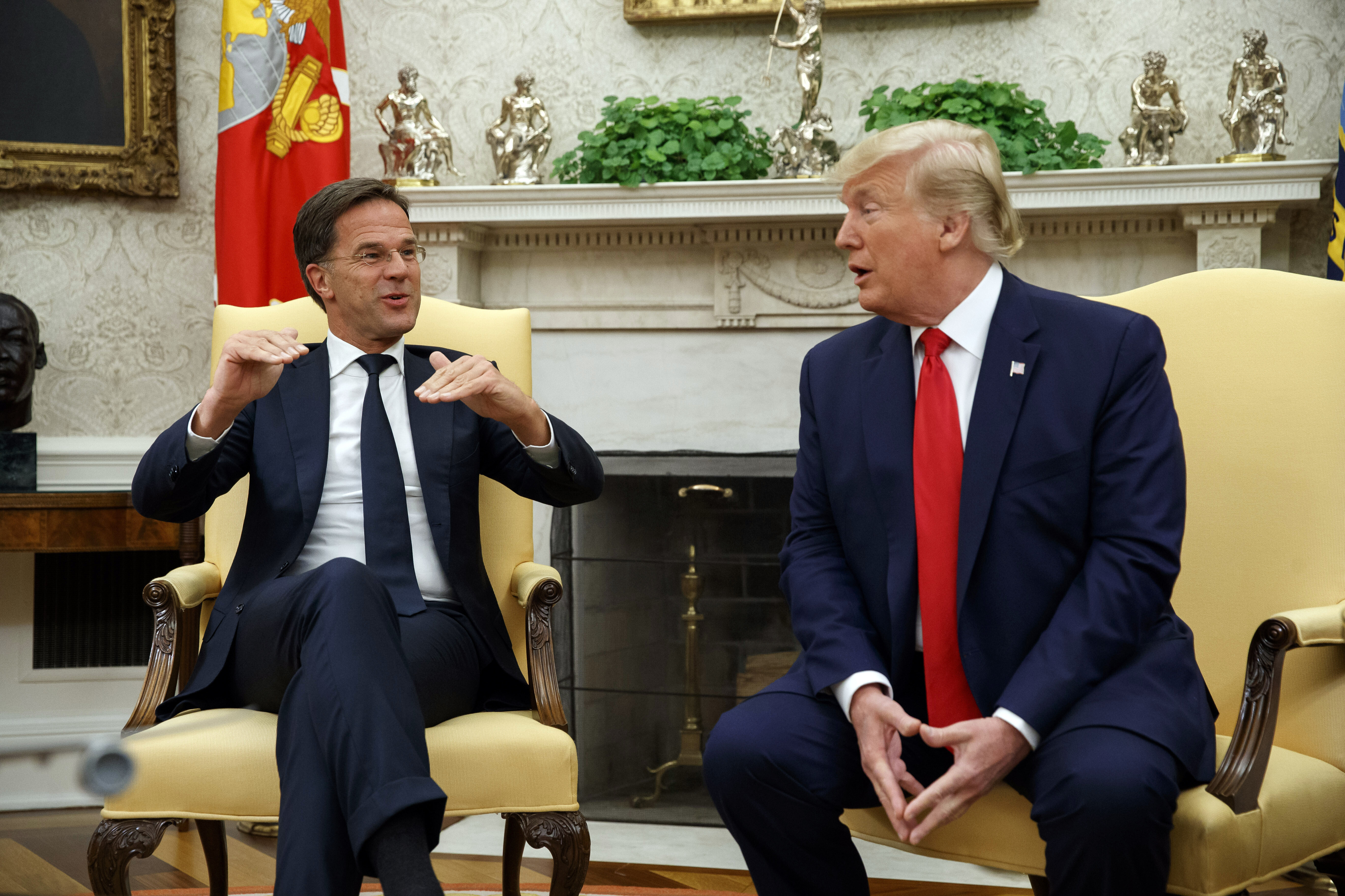 President Donald Trump speaks during a meeting with the Dutch Prime Minister Mark Rutte in the Oval Office of the White House, Thursday, July 18, 2019, in Washington. (AP Photo/Alex Brandon, File)