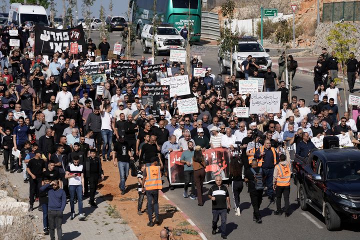 Palestinian citizens of Israel march in Umm al-Fahm against the country's ongoing military offensive in Gaza, on Friday, Nov. 15, 2024. Umm al-Fahm is the second-largest Palestinian city in Israel.