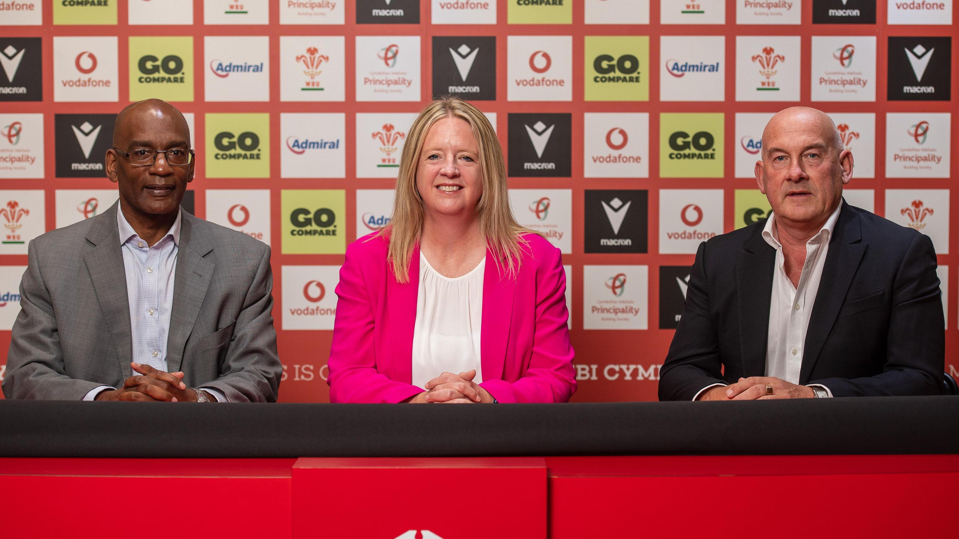 Welsh Rugby Union executive director of rugby Nigel Walker, chief executive Abi Tierney and chair Richard Collier-Keywood