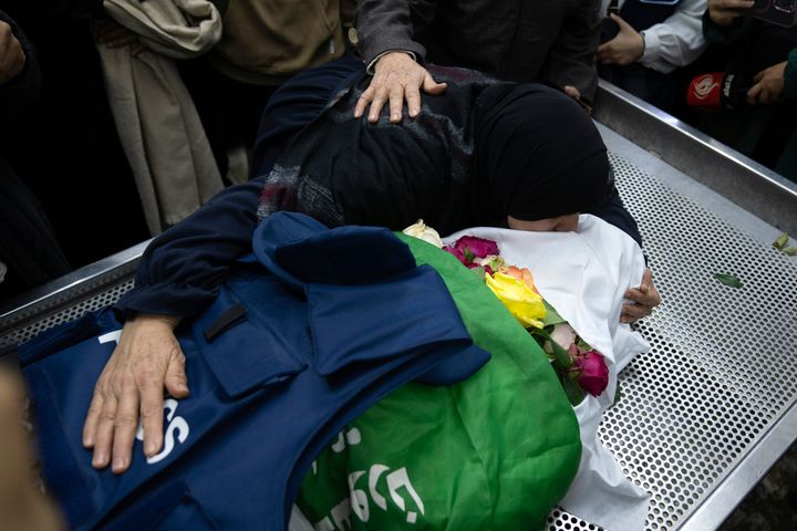 Mourners gather at the funeral of Shatha al-Sabbagh, a 22-year-old Palestinian journalism student who was killed at home in the occupied West Bank's Jenin refugee camp, on Sunday, Dec. 29, 2024. Al-Sabbagh's family accused the Palestinian Authority's security forces of shooting the woman, saying the Western-backed group would rather harm fellow Palestinians instead of standing up to the Israeli occupation.