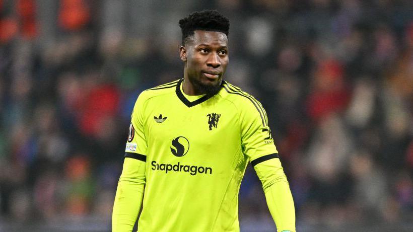 Andre Onana looks on during Thursday's game with Viktoria Plzen