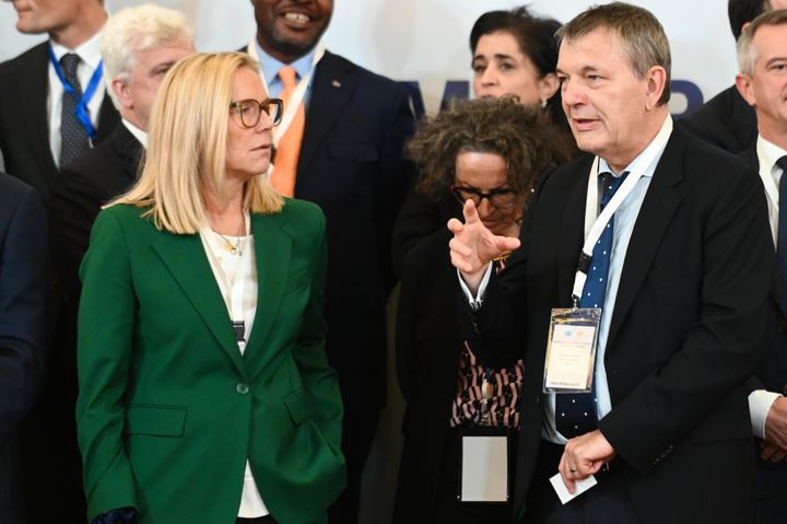 UN Senior Humanitarian and Reconstruction Coordinator for Gaza Sigrid Kaag (L) and UNRWA Commissioner General Philippe Lazzarini (R) attend a humanitarian conference for Gaza on Dec. 2, 2024 in Cairo, Egypt.