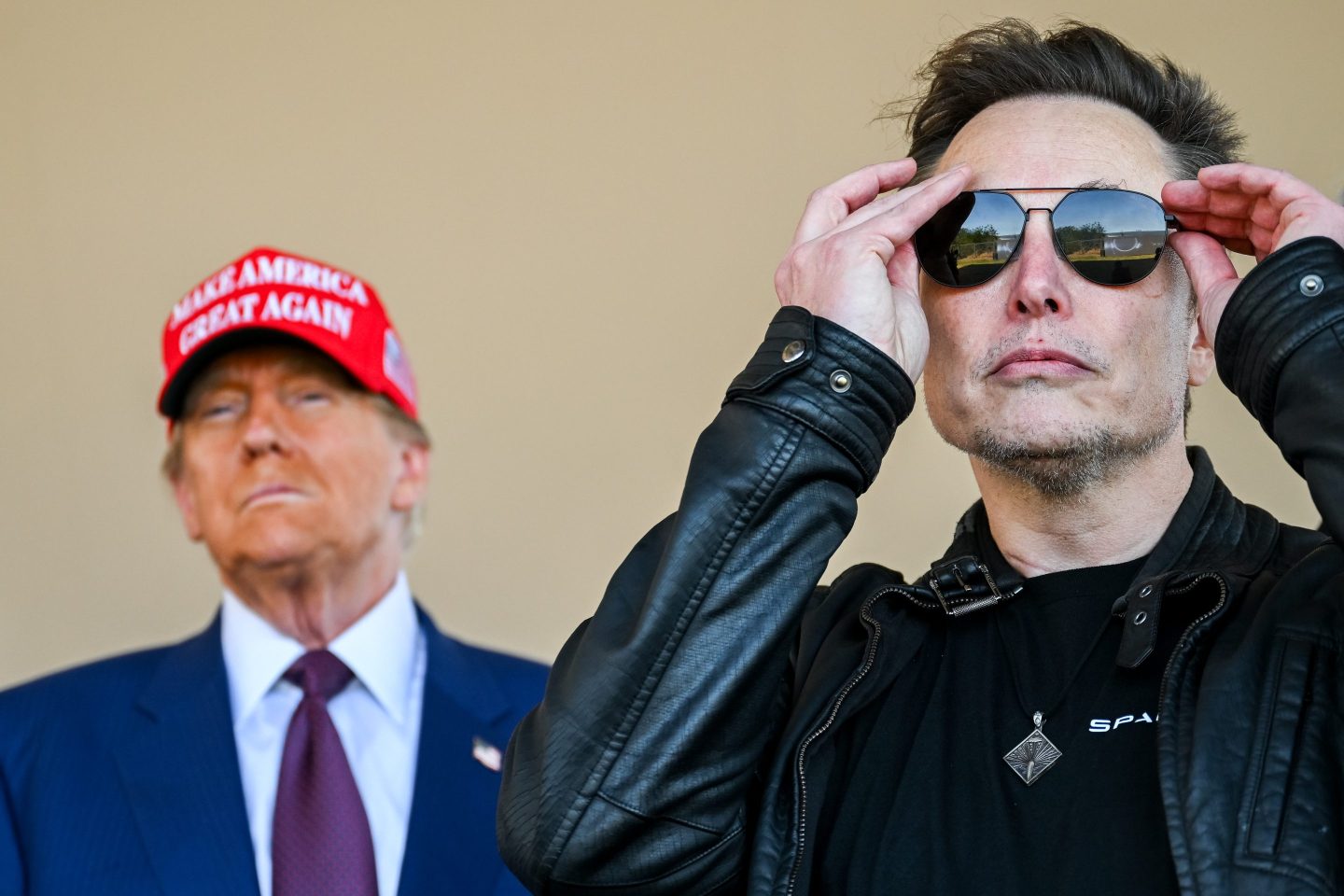 U.S. President-elect Donald Trump and Elon Musk watch the launch of the sixth test flight of the SpaceX Starship rocket on November 19, 2024 in Brownsville, Texas.