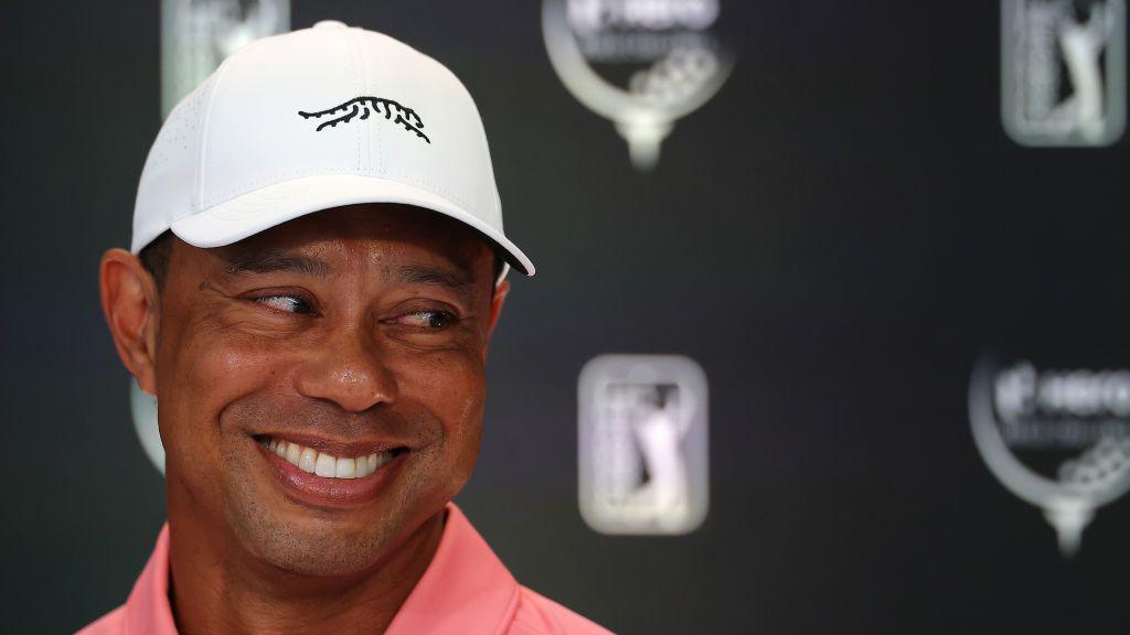 Tiger Woods smiles 