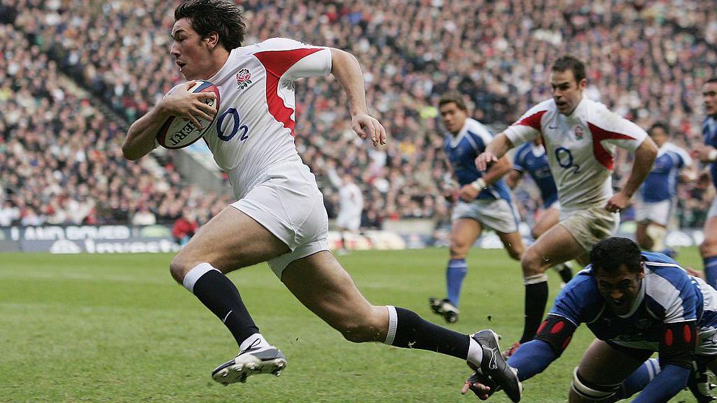 Tom Voyce scores a try against Samoa